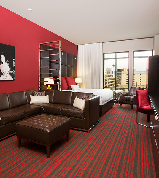 Living Area & King Size Bed in Contemporary Las Vegas Suite