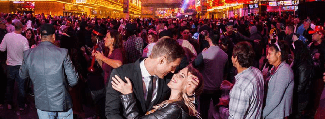 Couple Kissing at Fremont Street New Year’s Eve Celebration